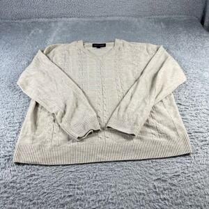 Tricots St Raphael Mens V-Neck Cable Knit Sweater Beige Oatmeal Large L